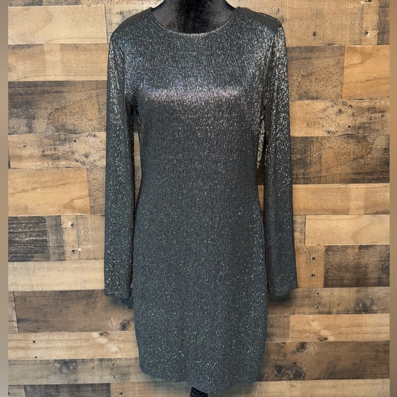 NEW NWT MK Michael Kors Metallic Jacquard Dress Black Gold Size M Medium AB 506 - Picture 4 of 13